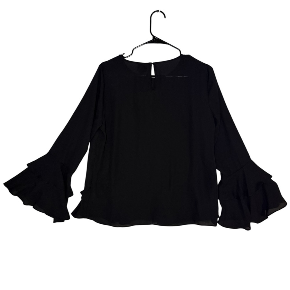Worthington Black Ruffle Tiered Sleeve Blouse - Picture 3 of 4